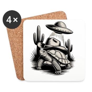 Chemise classique Alien Cowboy Turtle - Dessous de verre (lot de 4) - blanc - Devant