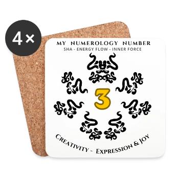 Numer_3 Symbol für Kreativität, Ausdruck und Freude - Untersetzer (4er-Set) - Weiß - Vorne