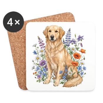 Golden Retriever Fleurs Amoureux des chiens - Dessous de verre (lot de 4) - blanc - Devant