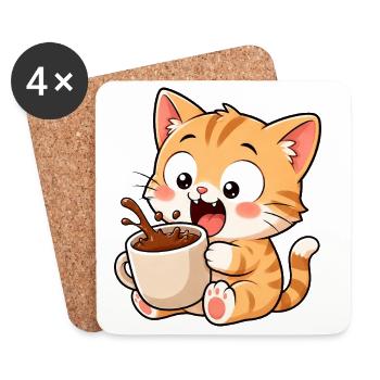 Süße Katze Kaffee Kaffeeliebhaber Cartoon Lustig - Untersetzer (4er-Set) - Weiß - Vorne