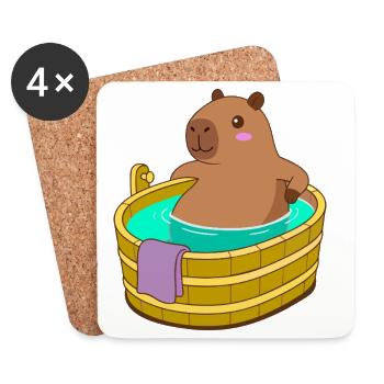 Capybara Bath and SpaTime - Cozy Kawaii Gift - Coasters (set of 4) - white - Front
