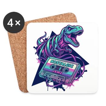 Dinosaure Cassette Nostalgique Neon Années 80/90 - Dessous de verre (lot de 4) - blanc - Devant