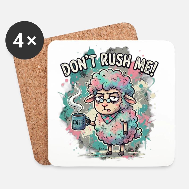 Don't Rush Me Coffee Sheep Cartoon - Coasters (set of 4) - white