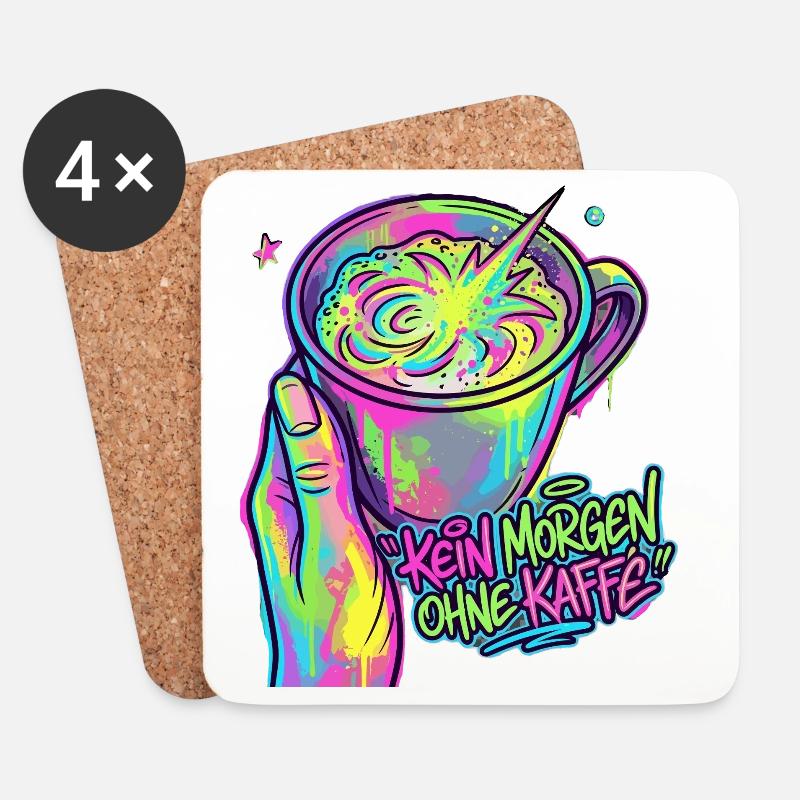 Kaffee Neon Splash – Morgenkick - Untersetzer (4er-Set) - Weiß