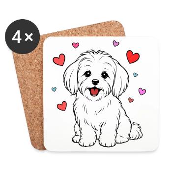 Malteser_Hund_sitzend_Herz_weiss - Dessous de verre (lot de 4) - blanc - Devant
