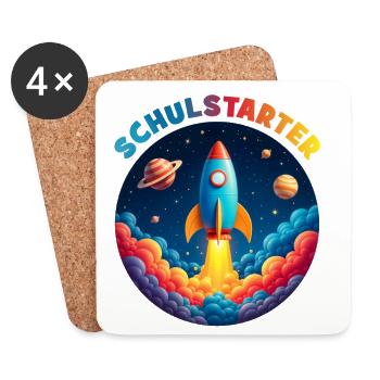 Lustige Bubble Rakete mit Planeten - Schulstarter - Untersetzer (4er-Set) - Weiß - Vorne
