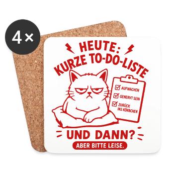 Katze To-Do Liste Lustiger Spruch - Untersetzer (4er-Set) - Weiß - Vorne
