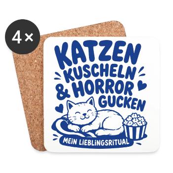 Katzen Kuscheln Horror Gucken Ritual - Untersetzer (4er-Set) - Weiß - Vorne