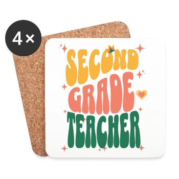Second Grade Teacher Retro - Coasters (set of 4) - white - Front