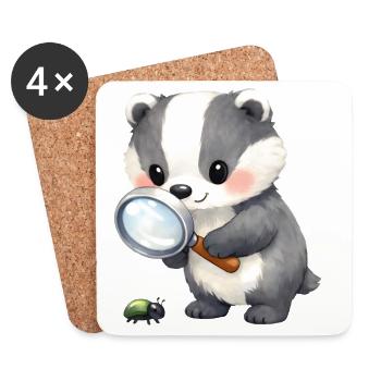 The badger explores an insect with a magnifying glass - Coasters (set of 4) - white - Front