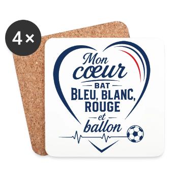 Mon cœur bat bleu, blanc, rouge et ballon - Untersetzer (4er-Set) - Weiß - Vorne