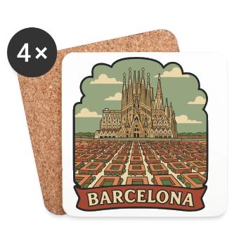 Badge de voyage rétro de la Sagrada Familia de Barcelone - Dessous de verre (lot de 4) - blanc - Devant