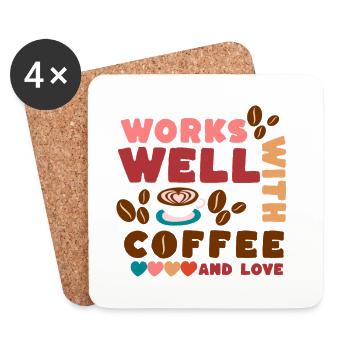 Ça marche bien avec du café et de l’amour - Dessous de verre (lot de 4) - blanc - Devant
