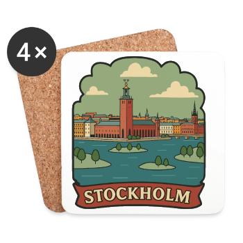 Stockholm City Hall Retro Travel Badge - Coasters (set of 4) - white - Front