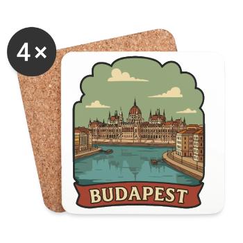 Budapester Parlament Retro-Reiseaufkleber - Untersetzer (4er-Set) - Weiß - Vorne