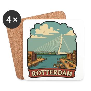 Rotterdam Erasmus Bridge Retro Reiseaufkleber - Untersetzer (4er-Set) - Weiß - Vorne