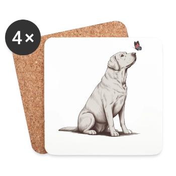 Labrador Retriever mit Schmetterling Skizze  - Untersetzer (4er-Set) - Weiß - Vorne