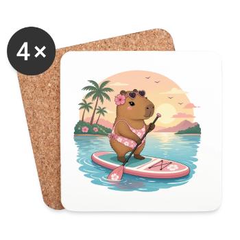 Capybara - Pagaie debout - personnalisable - Dessous de verre (lot de 4) - blanc - Devant