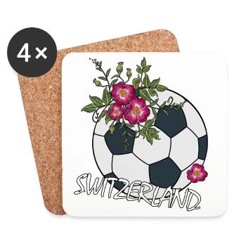 Fußball mit Rosen Schweiz - Untersetzer (4er-Set) - Weiß - Vorne