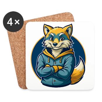 Logo clipart de mascotte Kawaii de la mascotte de Renard Arctique Kawaii - Dessous de verre (lot de 4) - blanc - Devant