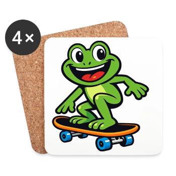 Grenouille sur Skateboard – Design de dessins animés - Dessous de verre (lot de 4) - blanc - Devant