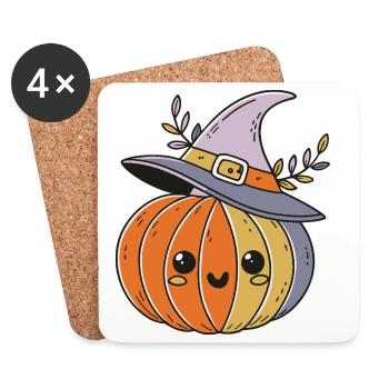 Kawaii Witch Pumpkin - Coasters (set of 4) - white - Front