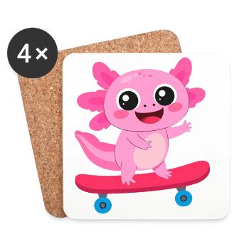 Petit Charme Axolotl Rose Skateboard - Dessous de verre (lot de 4) - blanc - Devant