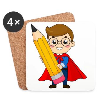 Superheld mit Stift & Brille zur Einschulung - Untersetzer (4er-Set) - Weiß - Vorne