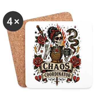 Coordinateur du chaos Maman Coffee Tattoo Art Skeleton - Dessous de verre (lot de 4) - blanc - Devant