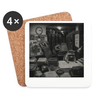 Fan de Crime Animale Échec Raton Laveur Noir Rétro Noir - Dessous de verre (lot de 4) - blanc - Devant