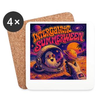 Summerween Astronaut Ghost Sci Fi Halloween Fans - Coasters (set of 4) - white - Front