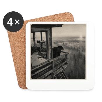 Wildlife Bear Fog Forest Animal Crime Vintage - Coasters (set of 4) - white - Front