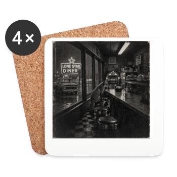 Retro Diner Fox Black and White Animal Crime Vintage - Coasters (set of 4) - white - Front