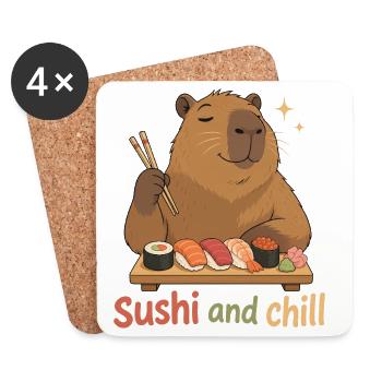 Sushi and Chill Cabybara - Coasters (set of 4) - white - Front