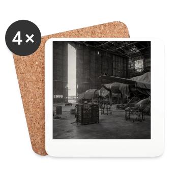 Vintage Airplane Hangar Photography Noir Animal - Coasters (set of 4) - white - Front