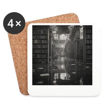 Lost Place Library Black White Art Heron - Coasters (set of 4) - white - Front