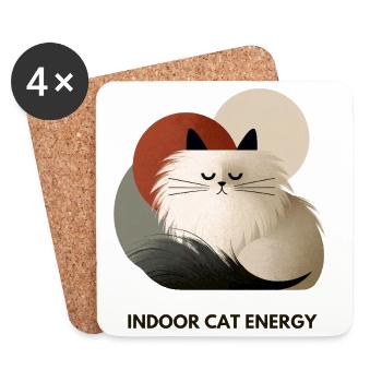 Indoor Cat Energy Retro Illustration Design - Untersetzer (4er-Set) - Weiß - Vorne