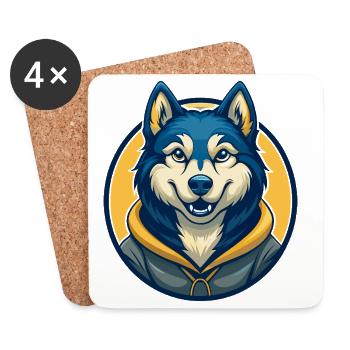 Husky Dog Kawaii Maskottchen Cartoon Clipart Logo Abzeichen - Untersetzer (4er-Set) - Weiß - Vorne