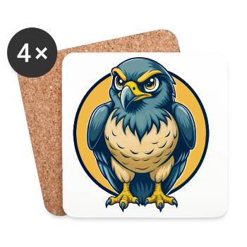 Mascotte de Hawk Kawaii Logo clipart de personnage de dessin animé - Dessous de verre (lot de 4) - blanc - Devant