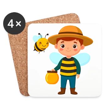 Comic boy as beekeeper with bee & honey – motif - Coasters (set of 4) - white - Front
