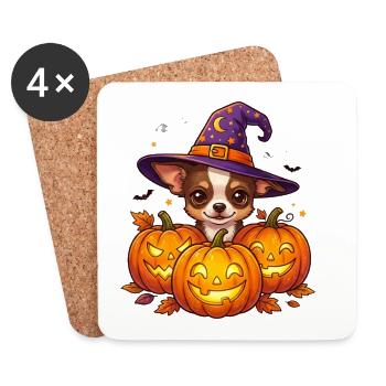 Halloween Chihuahua Pumpkin Witch - Coasters (set of 4) - white - Front