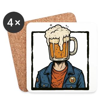 Beer lover, beer-drinking head, vacation trip - Coasters (set of 4) - white - Front