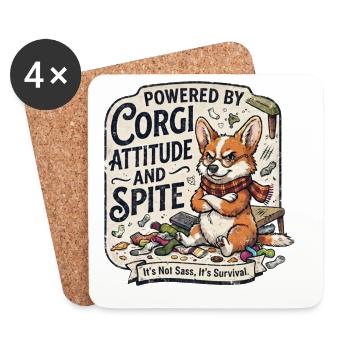 Powered By Corgi Attitude And Spite Funny Dog - Coasters (set of 4) - white - Front