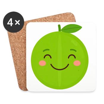 Green Kawaii Apple – Sweet Fruit Cartoon Graphic - Coasters (set of 4) - white - Front