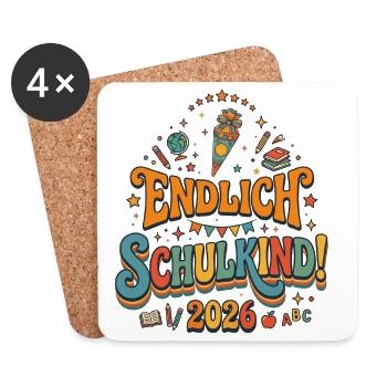Endlich Schulkind 2026 - Retro Design - Untersetzer (4er-Set) - Weiß - Vorne