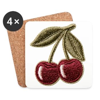 Kirschen Stickoptik Patch Design - Untersetzer (4er-Set) - Weiß - Vorne