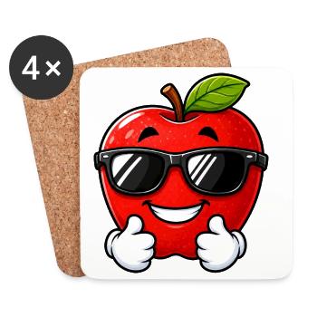Süßer Kawaii Apfel mit Daumen hoch - Untersetzer (4er-Set) - Weiß - Vorne