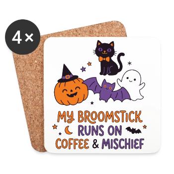 Mein Besen läuft auf Kaffee – lustiges Halloween - Untersetzer (4er-Set) - Weiß - Vorne