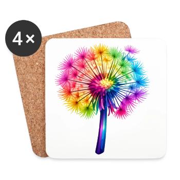 Regenbogen Löwenzahn Blüte - Untersetzer (4er-Set) - Weiß - Vorne