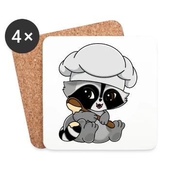 Snuggles der Waschbär als Bäcker - Untersetzer (4er-Set) - Weiß - Vorne
